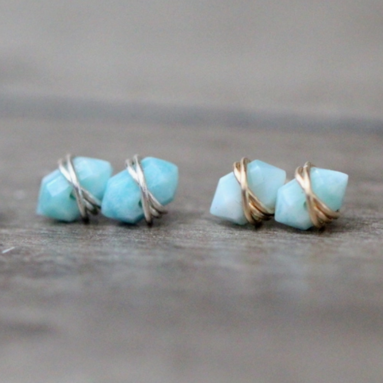 •PIKE• larimar + gold stud earrings
