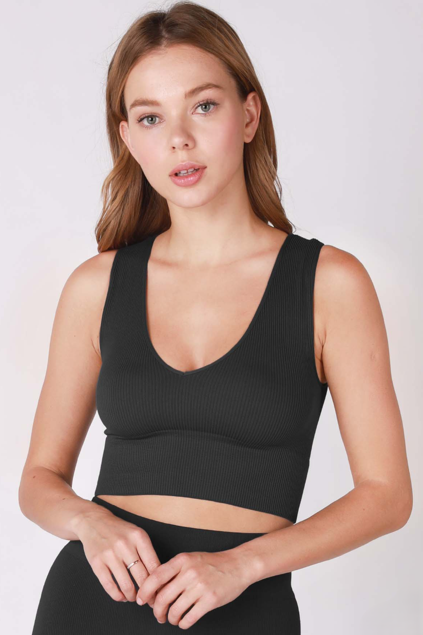 •RIBBED DEEP-V• cropped tank top (USA)