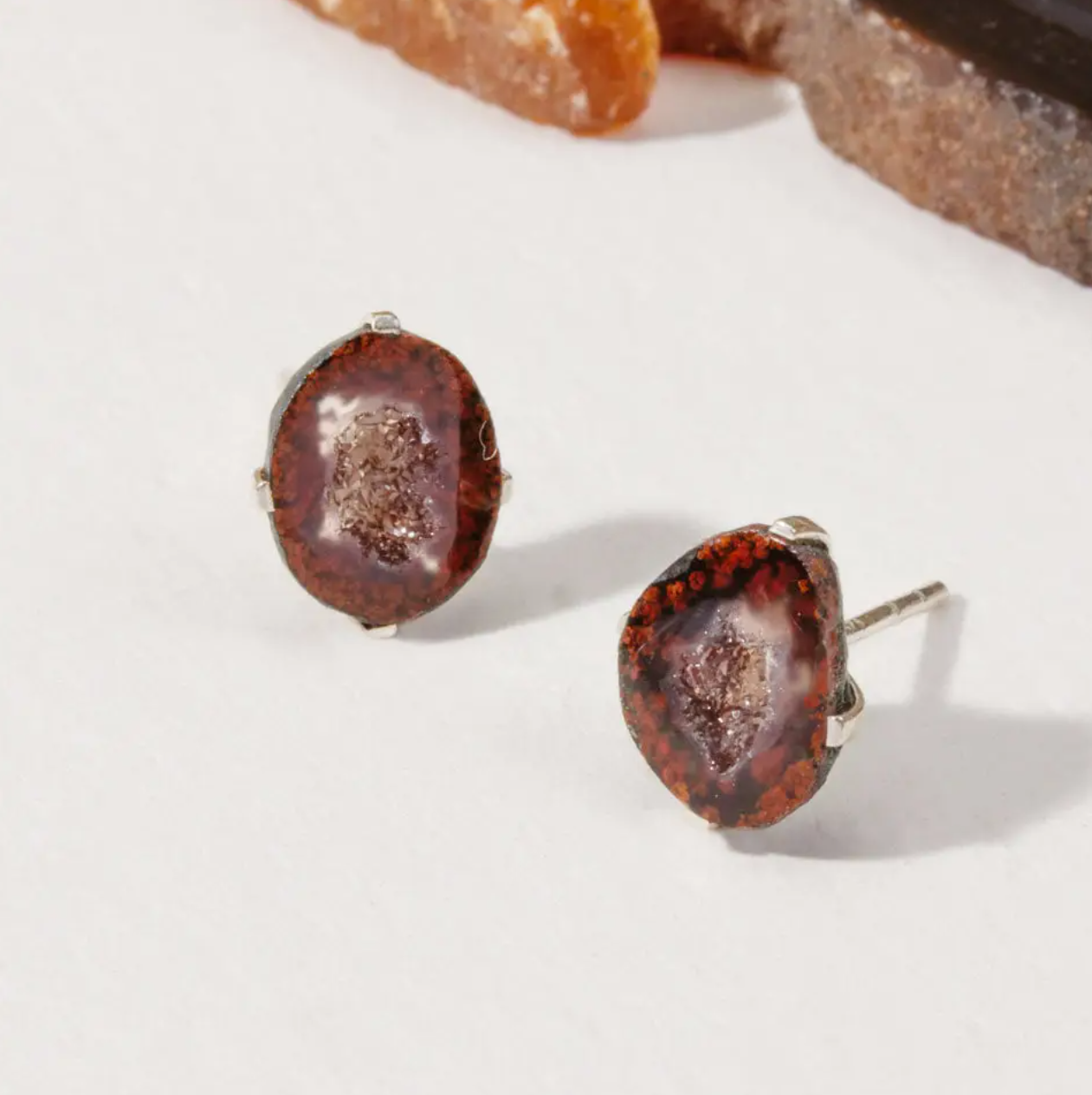 •DRUZY - FIRE• silver prong set stud earrings