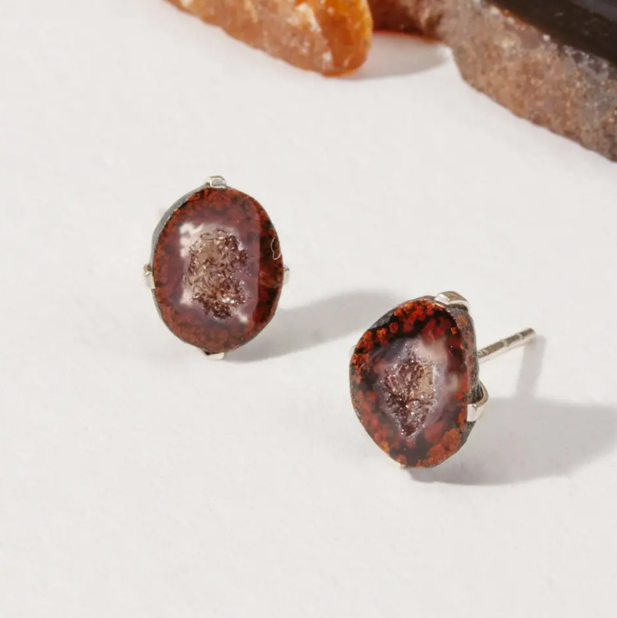 •PRONG SET• fire druzy silver stud earrings