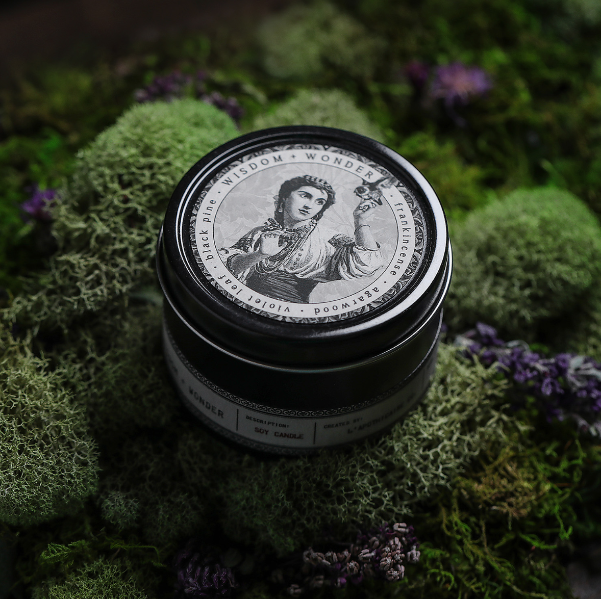 •WISDOM & WONDER• noir tin candle