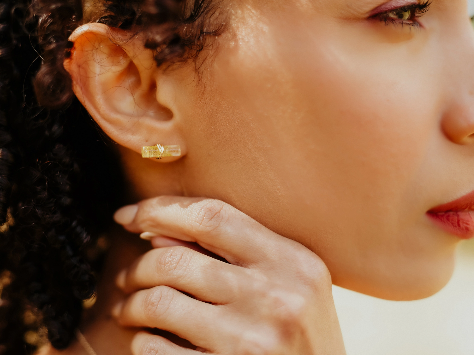 •BIRCH• rutilated quartz + gold stud earrings