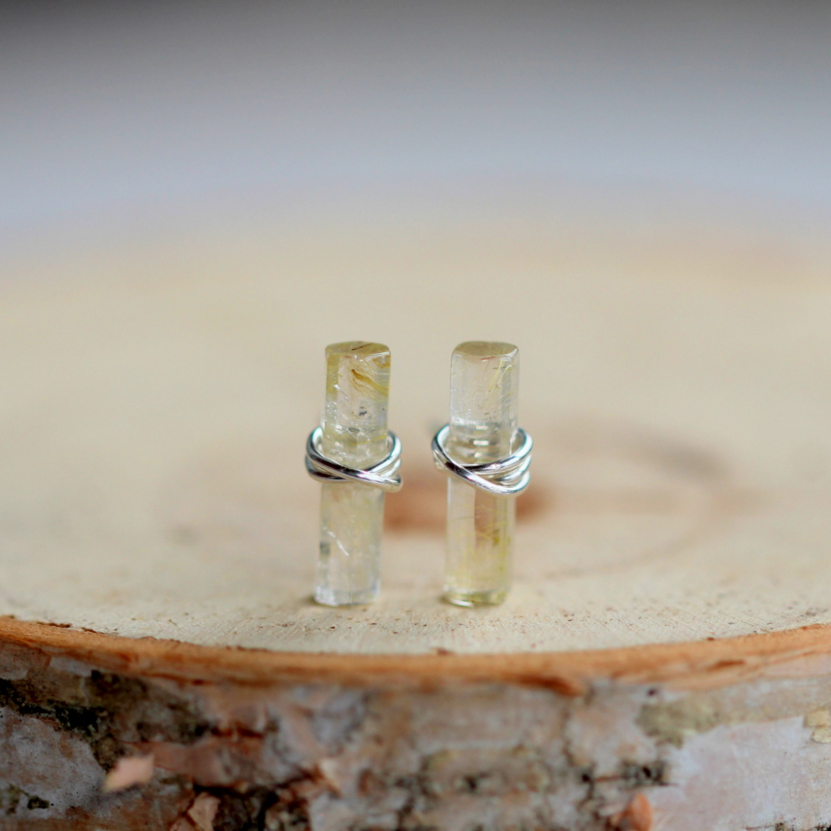 •BIRCH• rutilated quartz + silver stud earrings