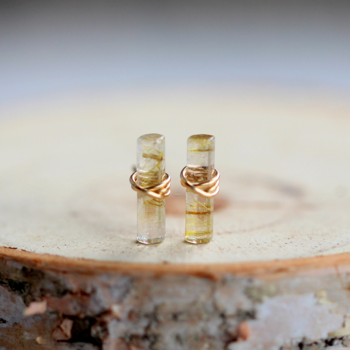 •BIRCH• rutilated quartz + gold stud earrings