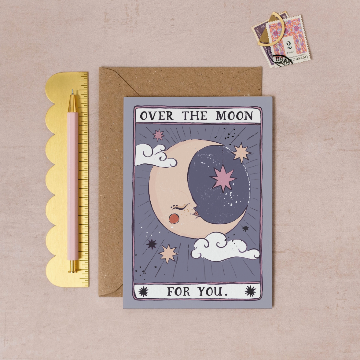 •OVER THE MOON• congratulations card