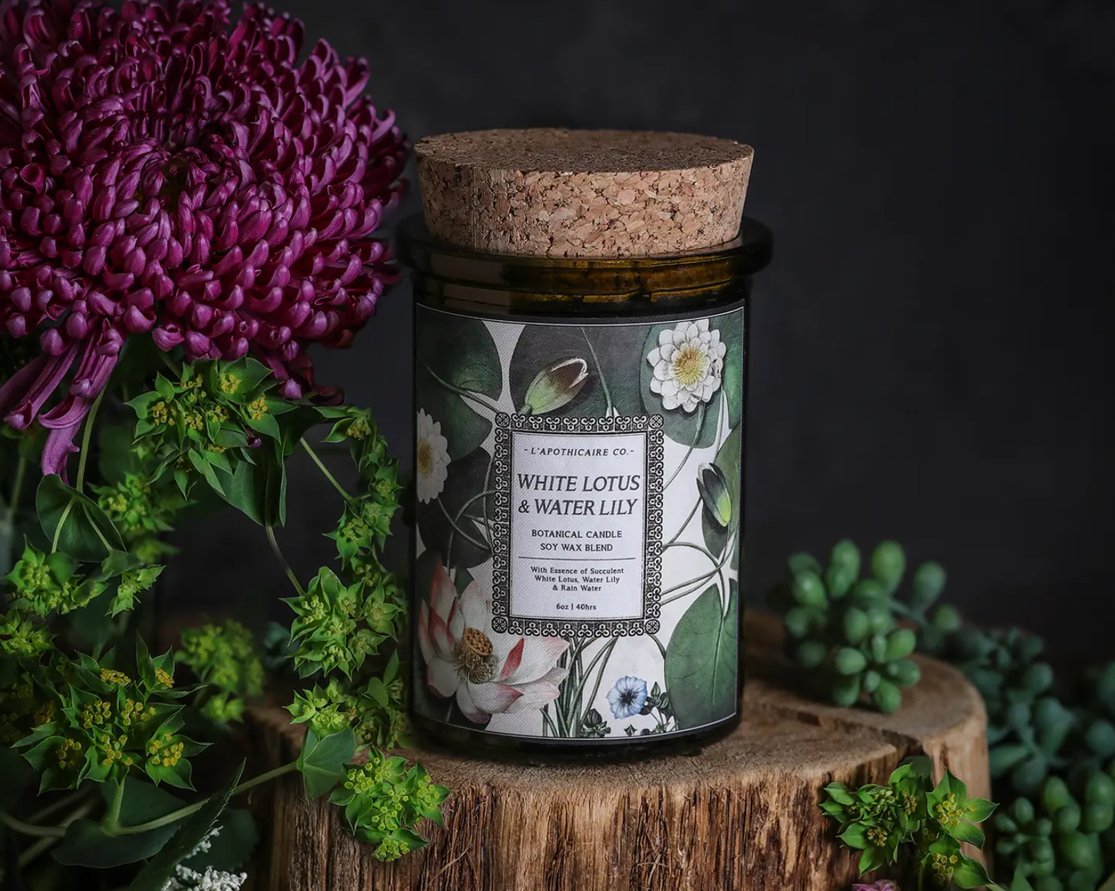 •WHITE LOTUS & WATER LILY• botanica glass jar candle