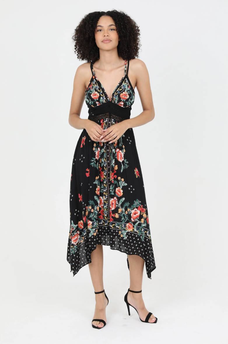 •SPANISH FLORAL• witchy hem midi dress