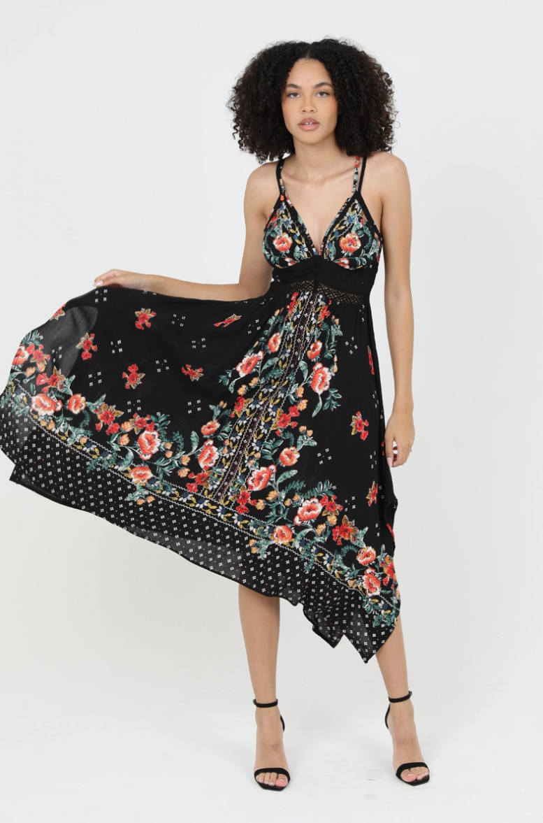 •SPANISH FLORAL• witchy hem midi dress