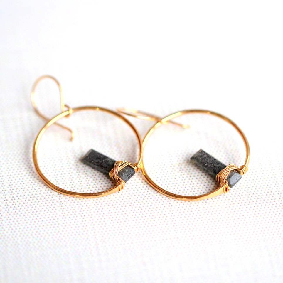•SUNRISE HOOP• black aventurine + gold earrings