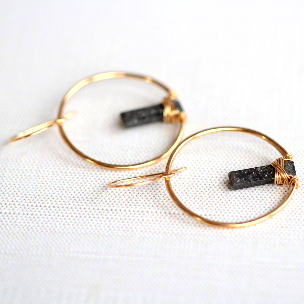 •SUNRISE HOOP• black aventurine + gold earrings