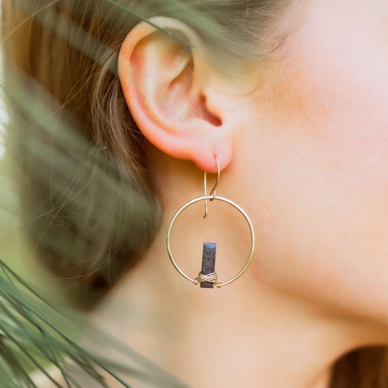 •SUNRISE HOOP• black aventurine + gold earrings