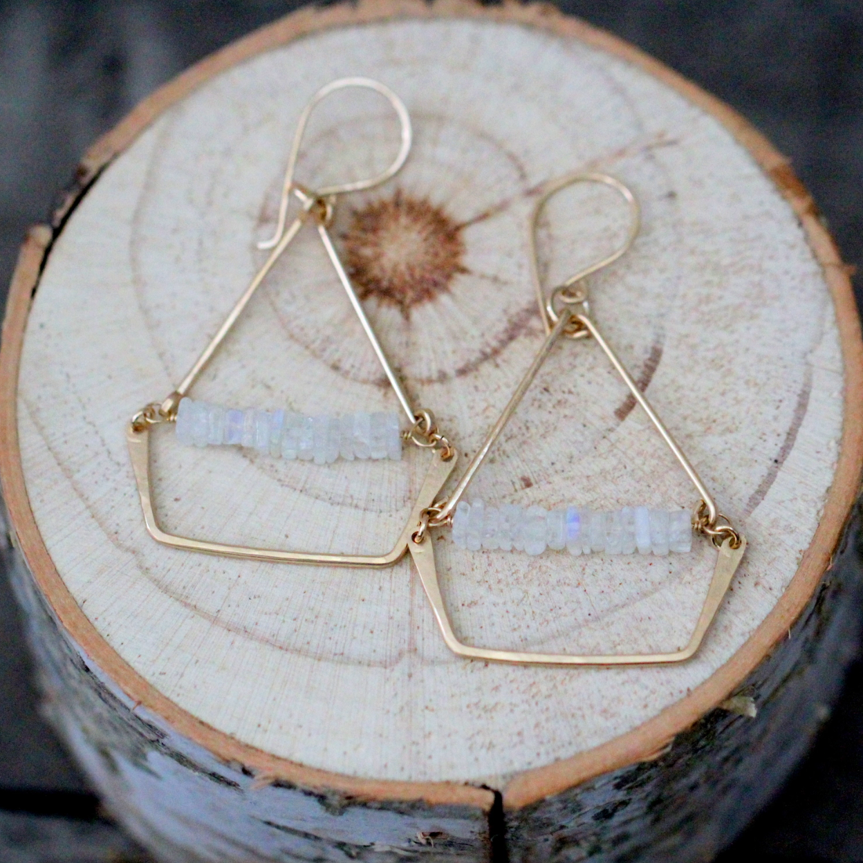 •SWING• rainbow moonstone + gold earrings