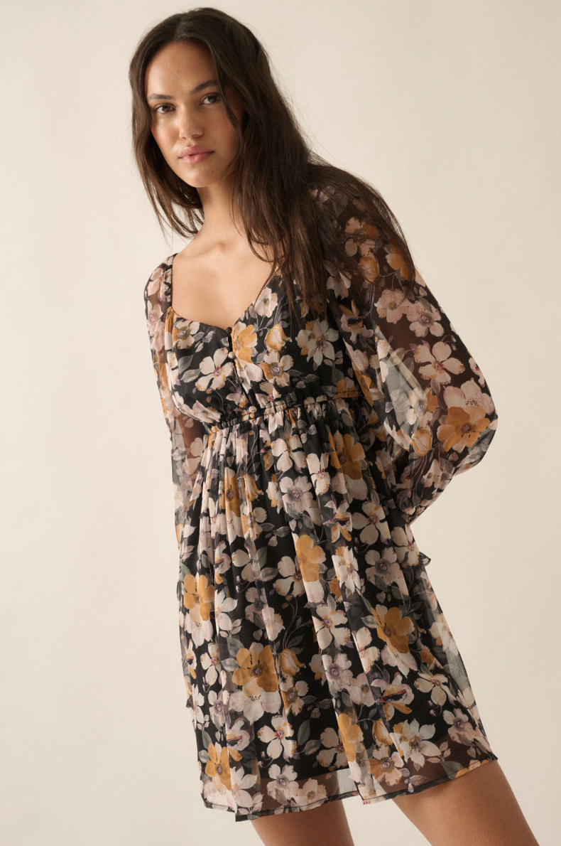 •NIGHT HYDRANGEA• sweetheart mini dress