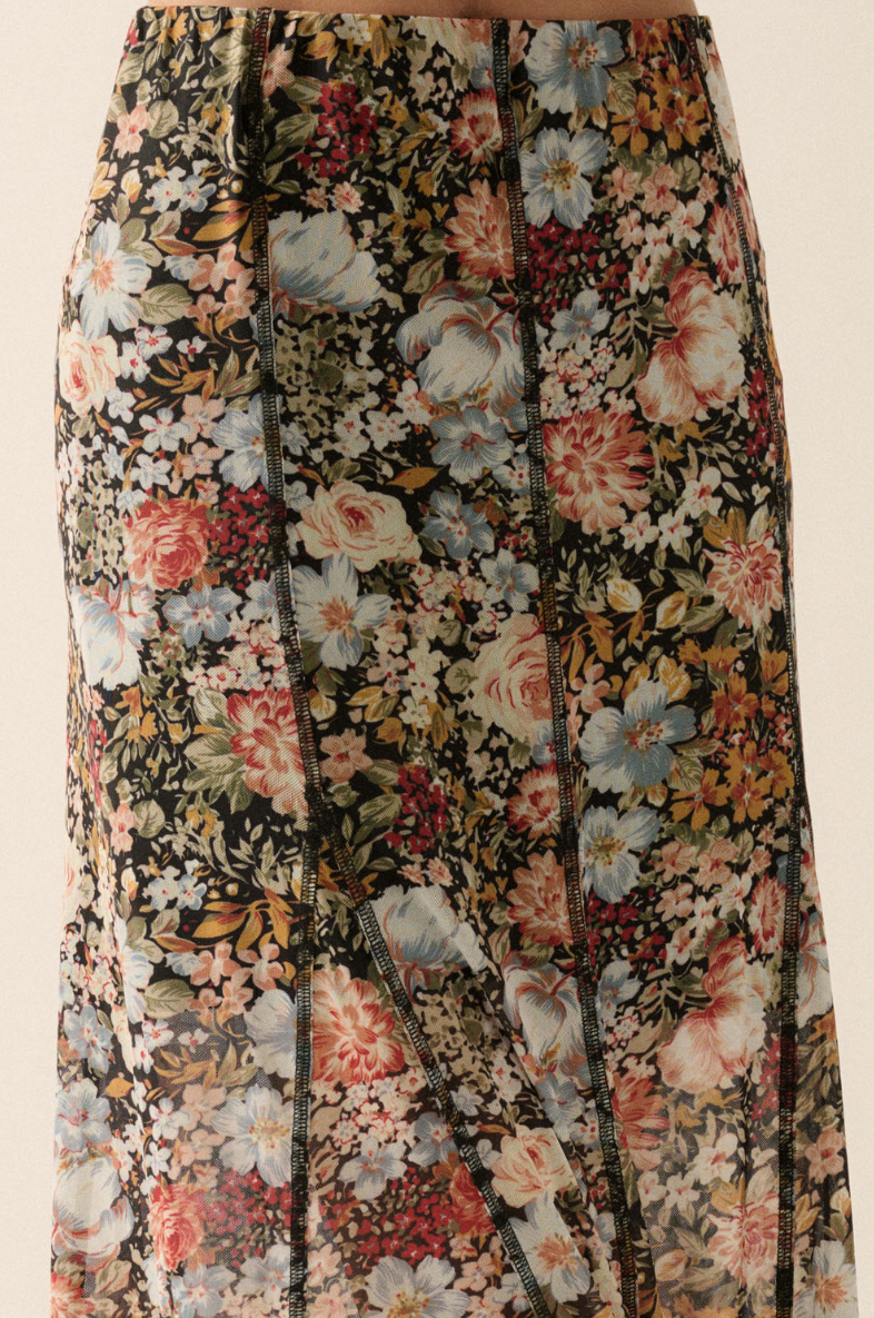 •SOPHIE• exposed seam semi-sheer maxi skirt