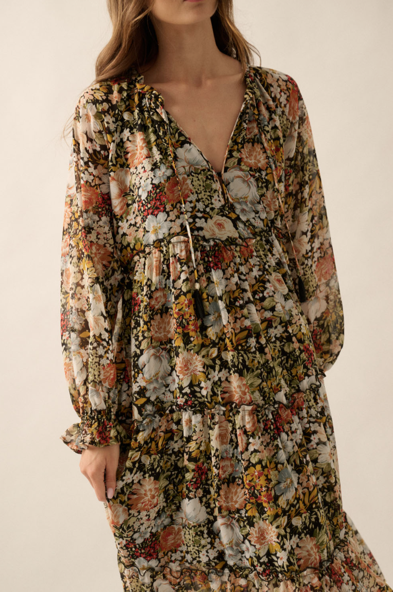 •ENGLISH GARDEN• tiered, button up midi dress