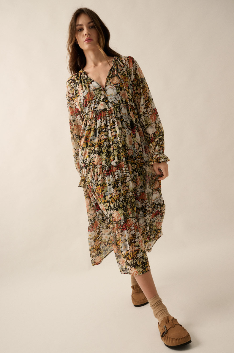 •ENGLISH GARDEN• tiered, button up midi dress