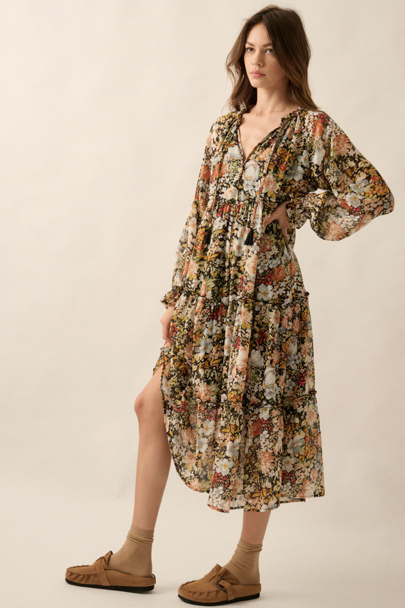 •ENGLISH GARDEN• tiered, button up midi dress