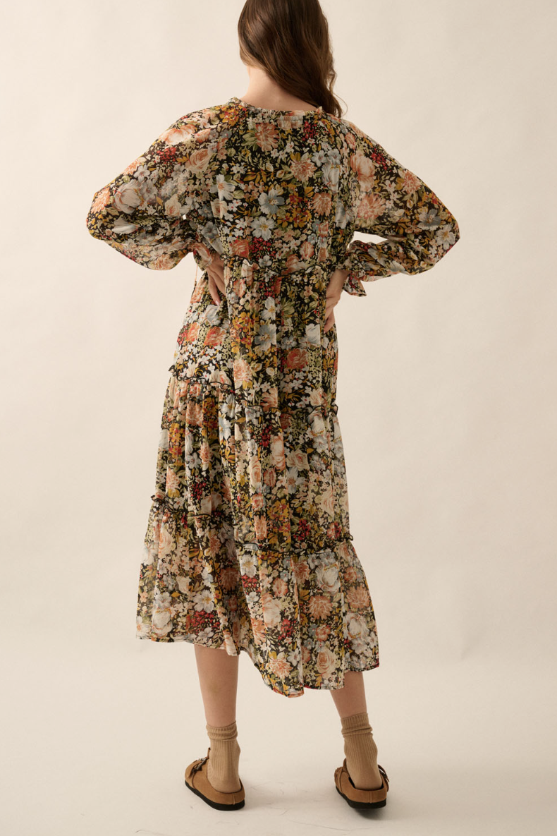 •ENGLISH GARDEN• tiered, button up midi dress