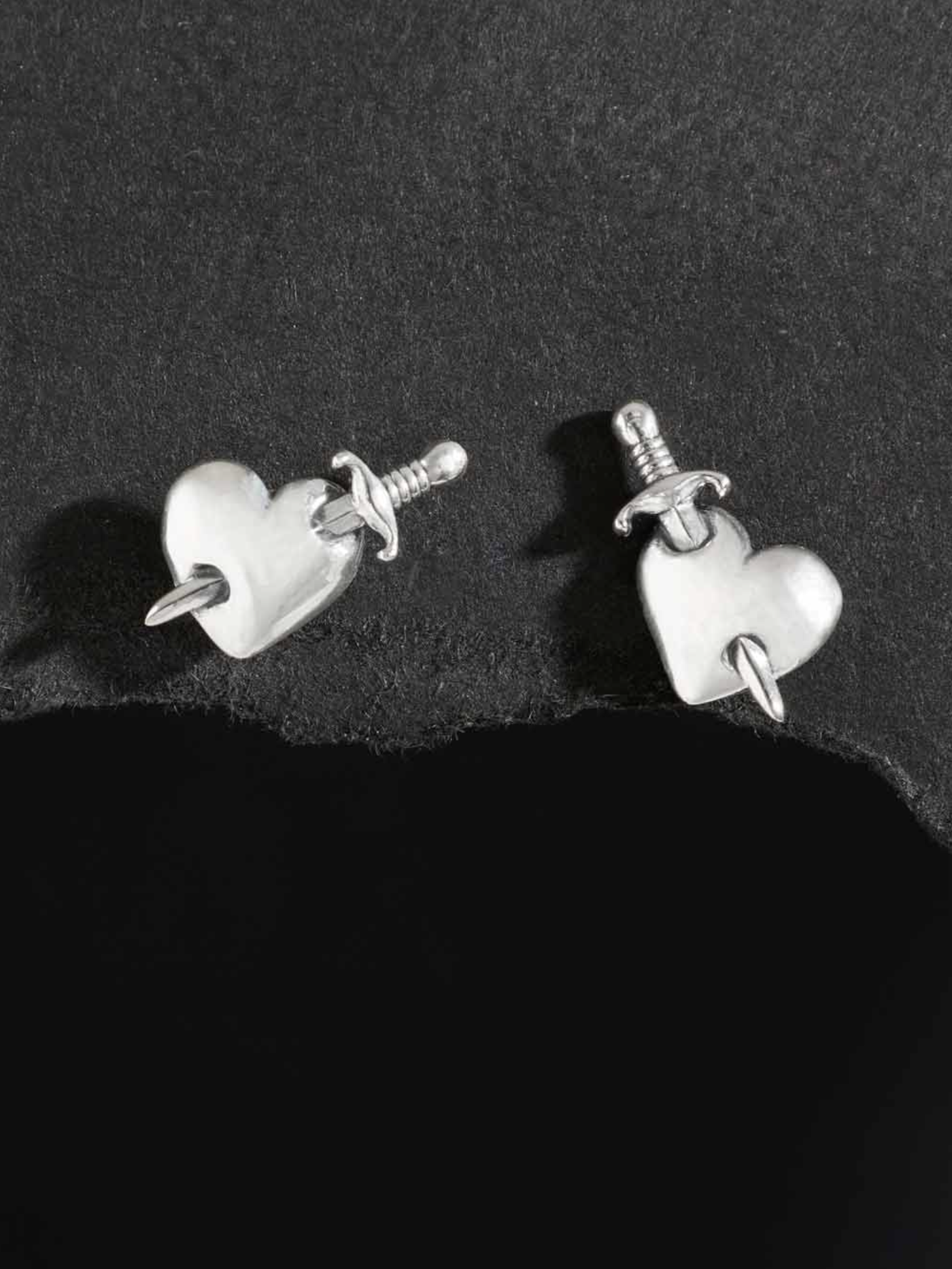 •HEART + SWORD• recycled silver stud earrings