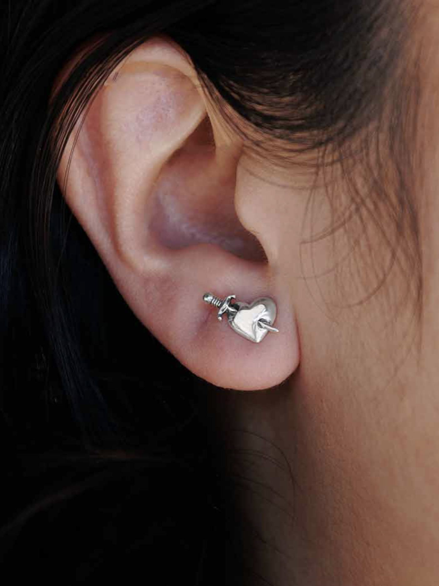 •HEART + SWORD• recycled silver stud earrings