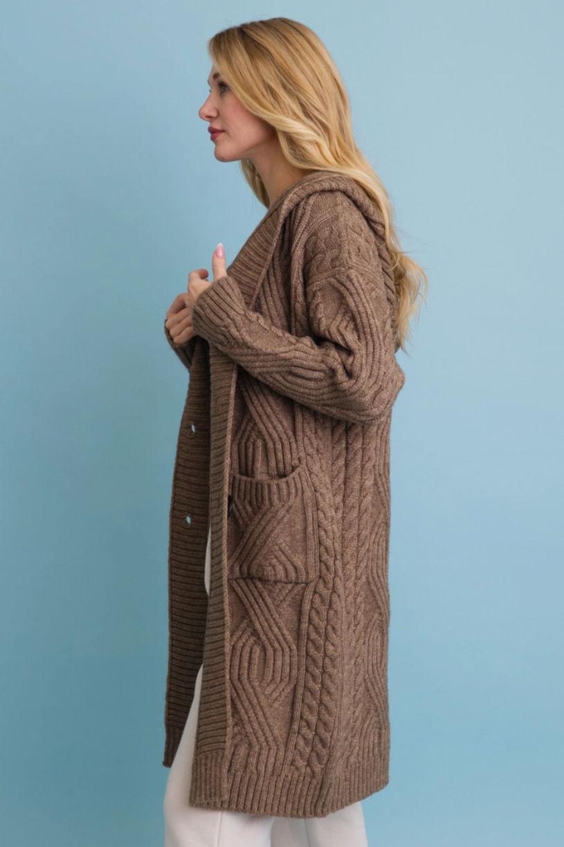 •CLARK• cable knit button up hooded cardigan