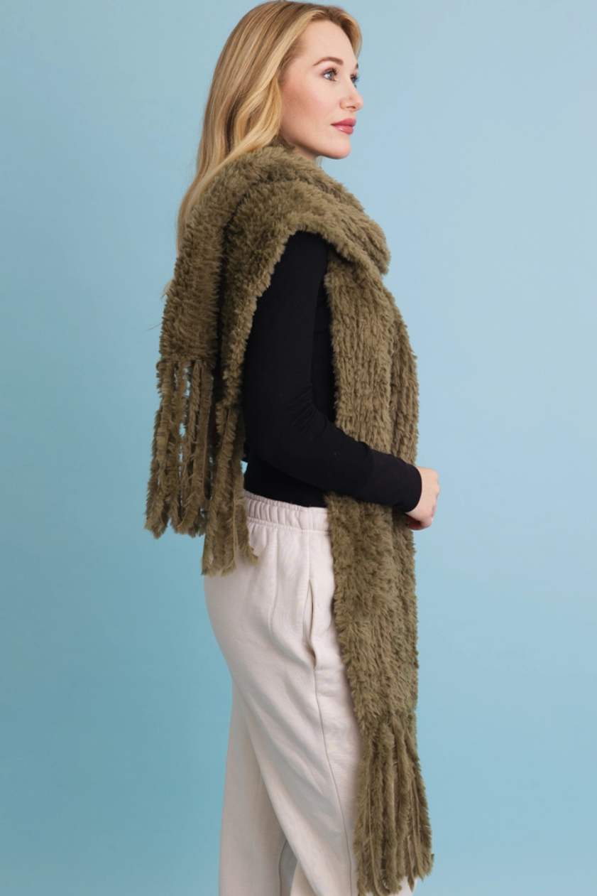 •OVERSIZED BOUCLE SCARF WITH TASSELS•