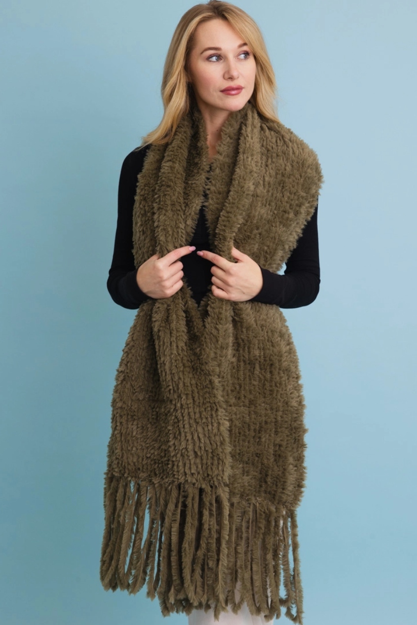 •OVERSIZED BOUCLE SCARF WITH TASSELS•