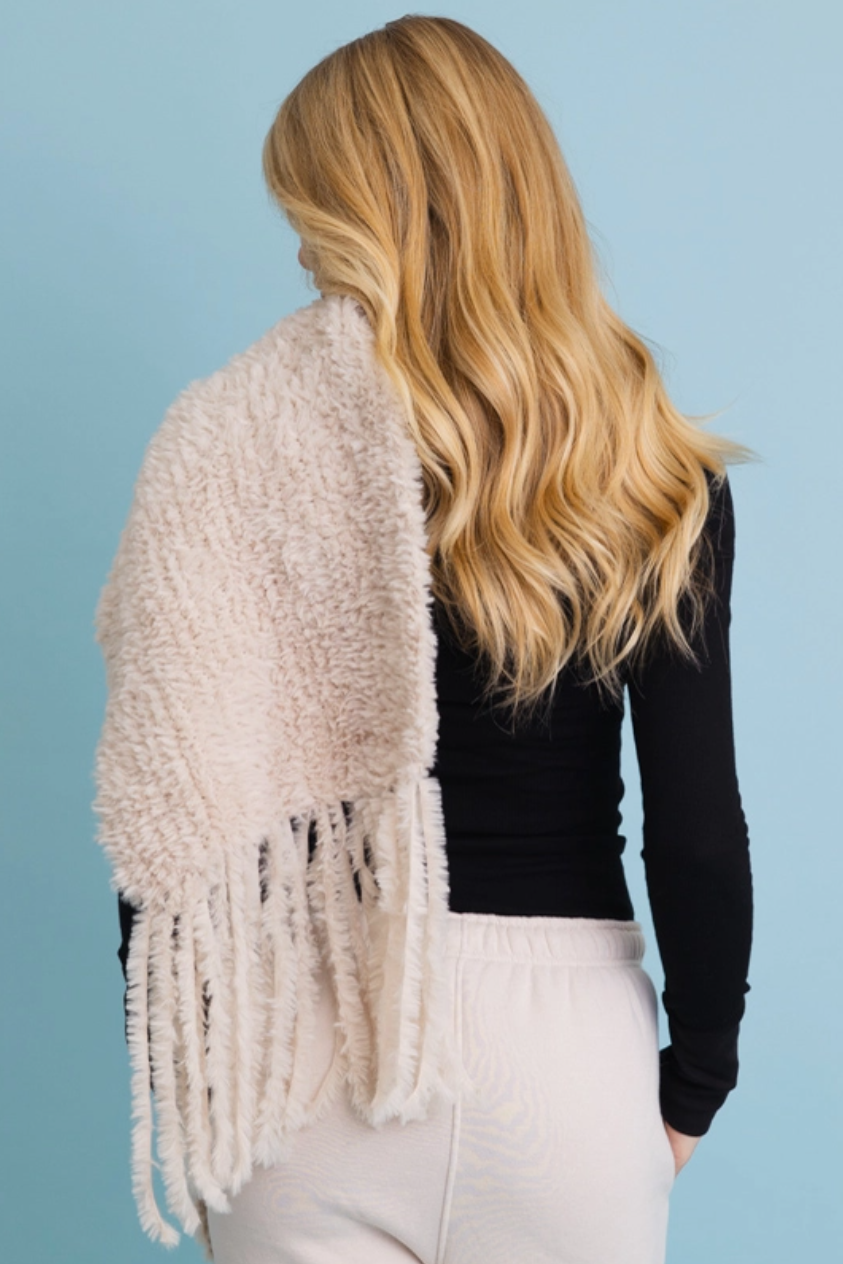 •OVERSIZED BOUCLE SCARF WITH TASSELS•