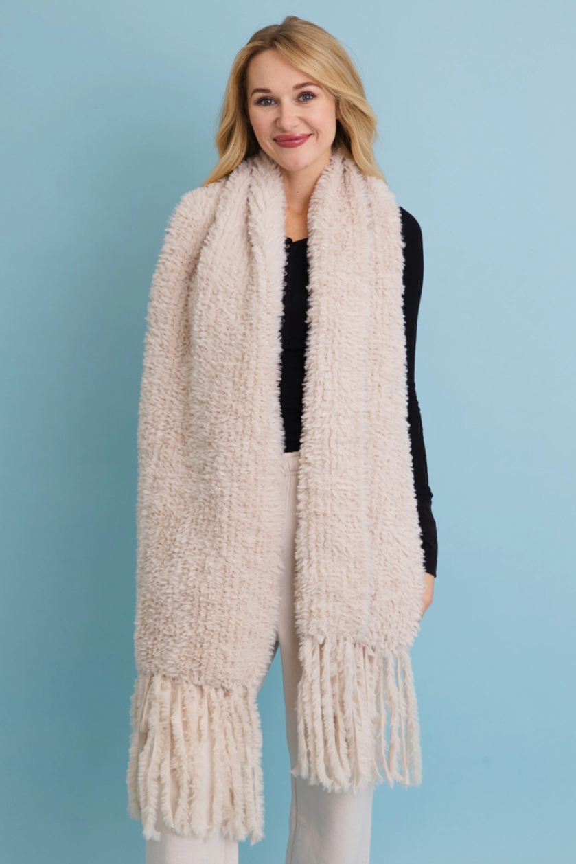•OVERSIZED BOUCLE SCARF WITH TASSELS•
