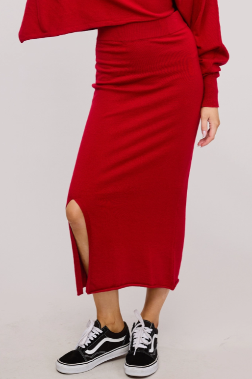 •TORI - REALLY RED• soft knit asymmetric top & skirt separates