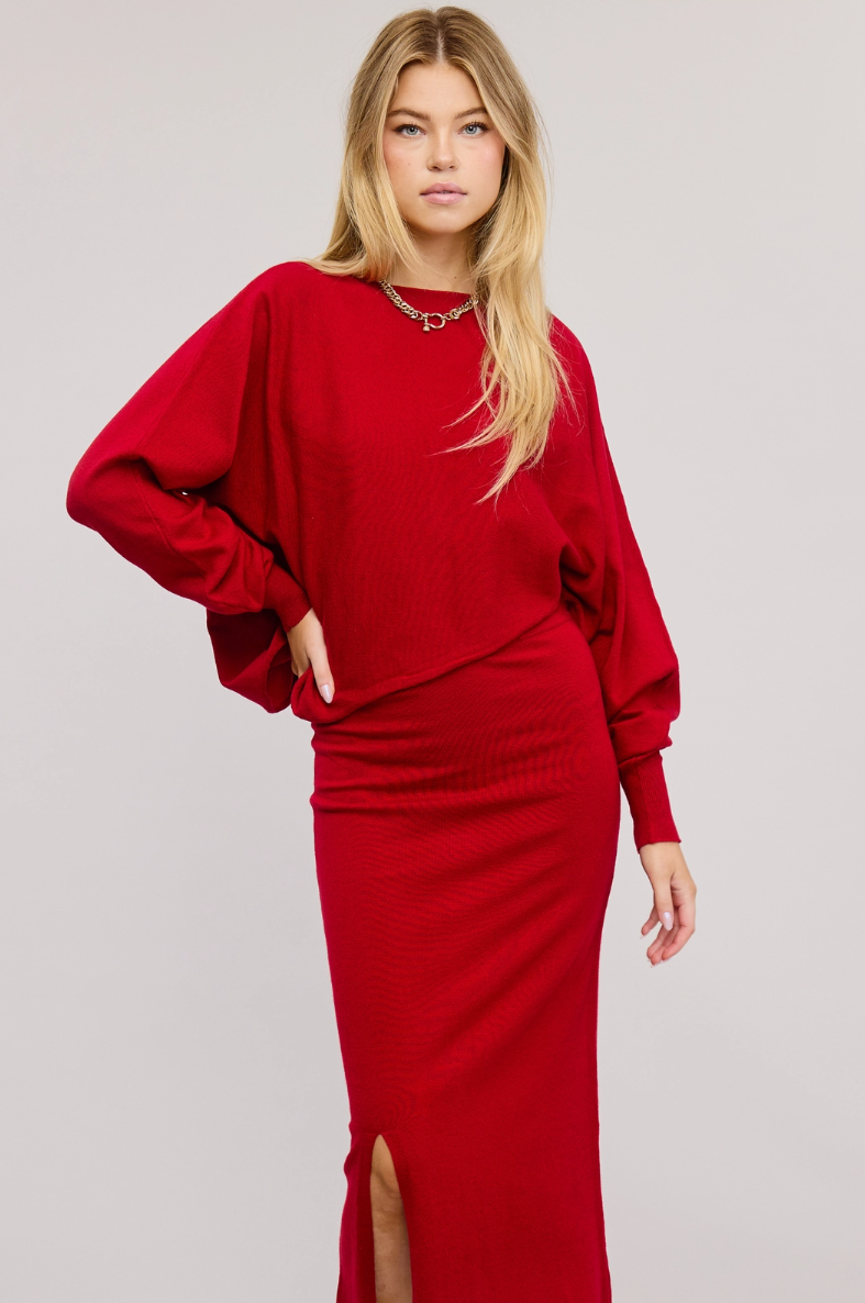 •TORI - REALLY RED• soft knit asymmetric top & skirt separates