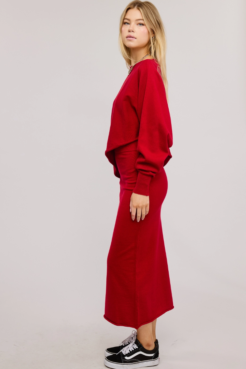•TORI - REALLY RED• soft knit asymmetric top & skirt separates