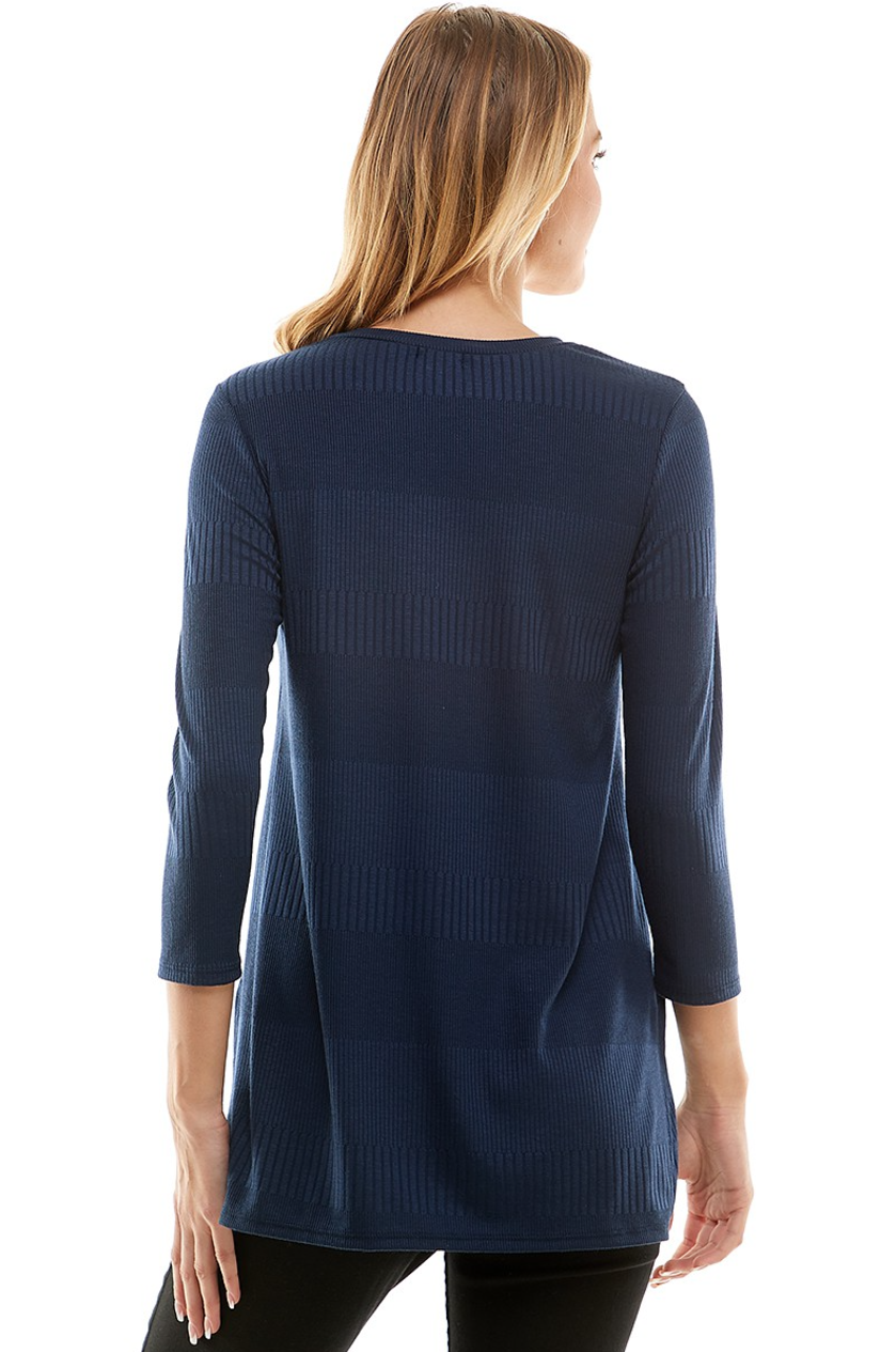 •SYDNEY - INDIGO• 3/4 sleeve tunic with side slits (USA)