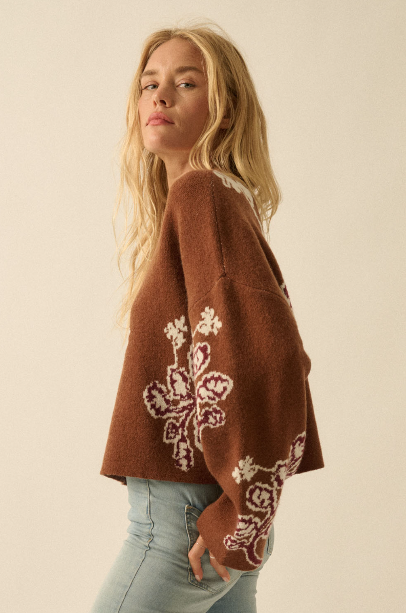 •ELSBETH• floral jacquard knit sweater