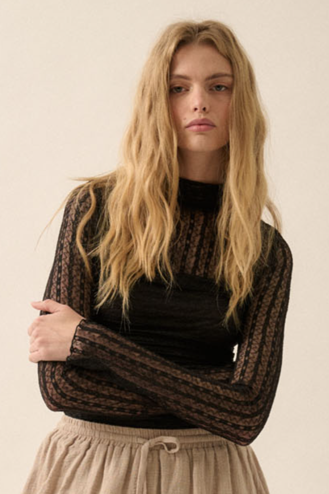 •ENDORA• semi-sheer mesh lace bodysuit