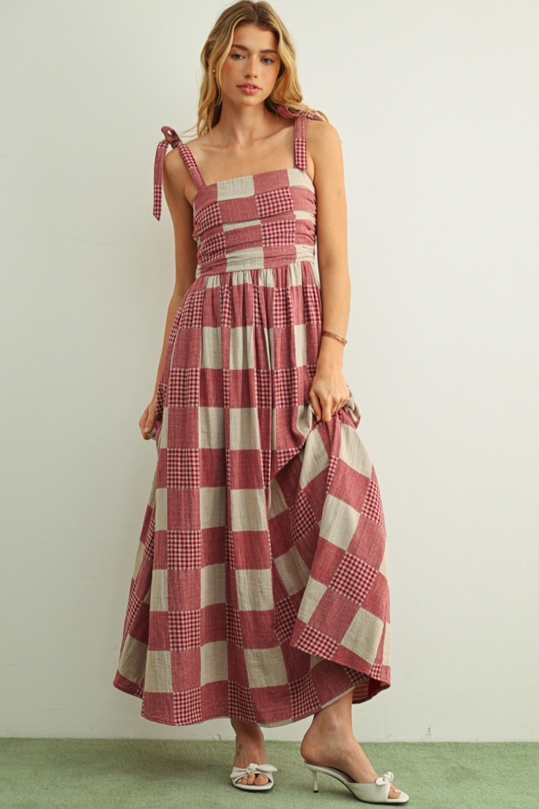 •DOROTHY - CRIMSON• gingham patchwork maxi dress