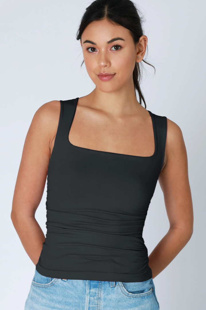 •CLEAN LINE SQUARE NECK• shirred tank top (USA)