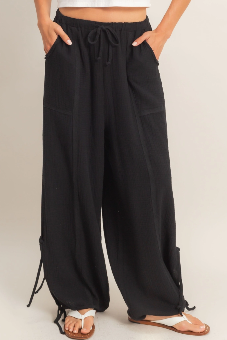 •JOAQUIN• crinkle woven side tie pants