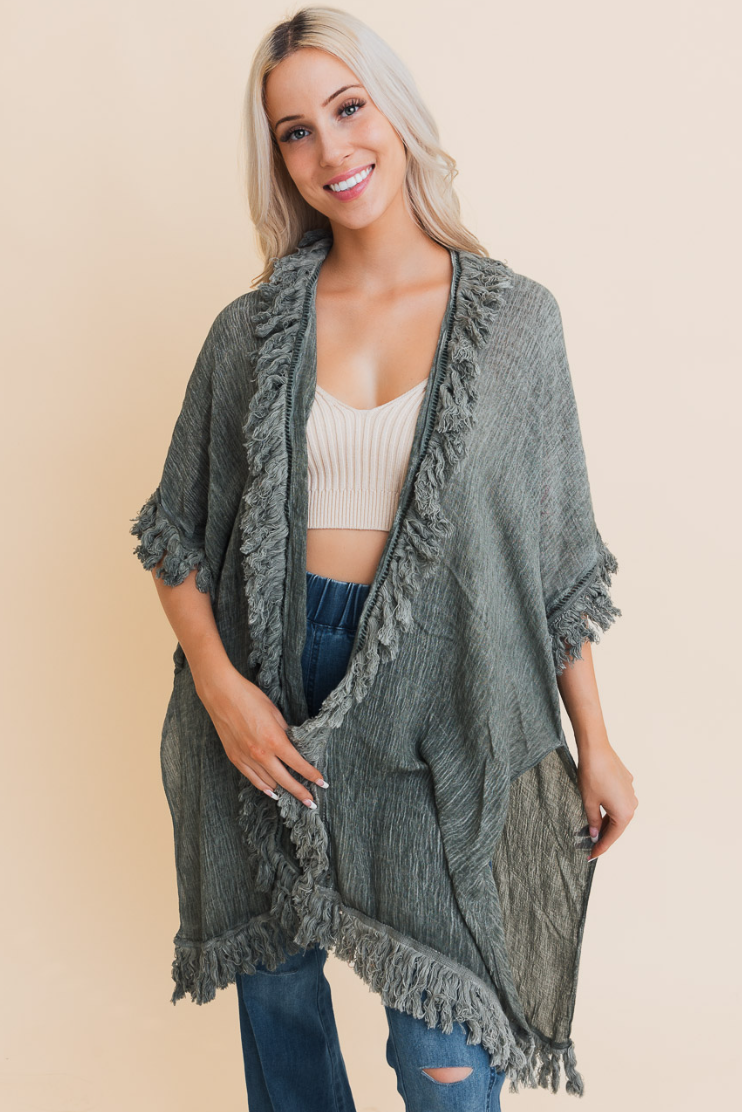 •SAGE• ruffle fringe cardi