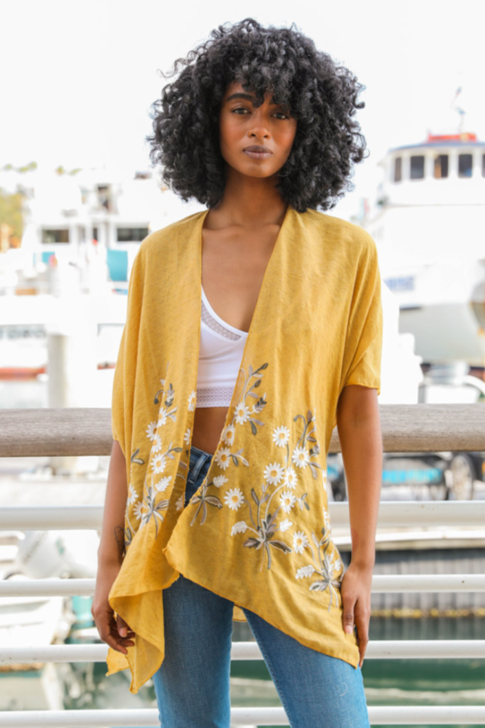•SHASTA• daisy embroidered cotton blend cardi