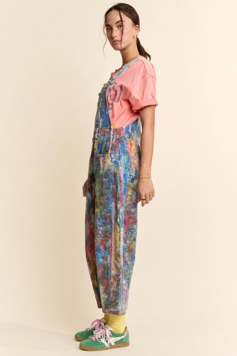 •MONIE• abstract dyed cargo overall jumpsuit