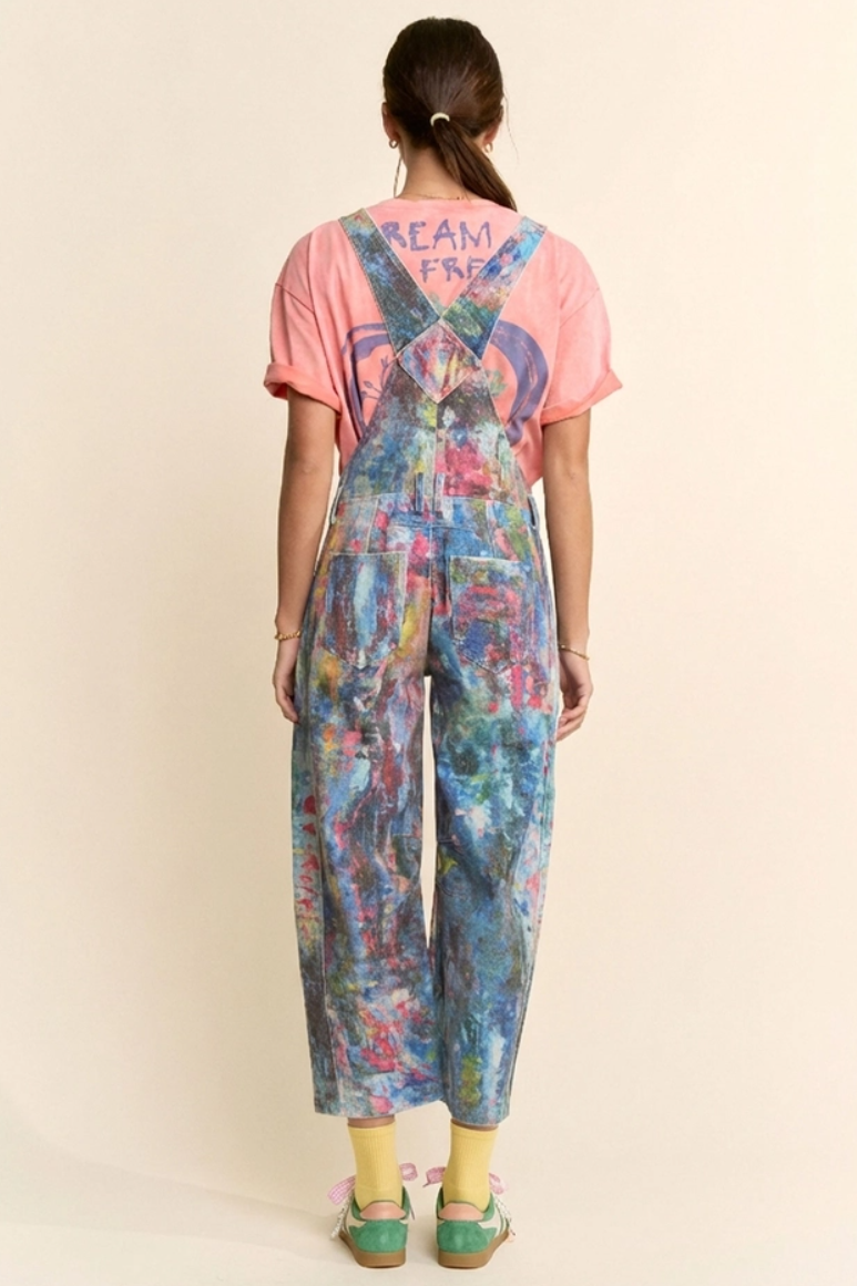 •MONIE• abstract dyed cargo overall jumpsuit
