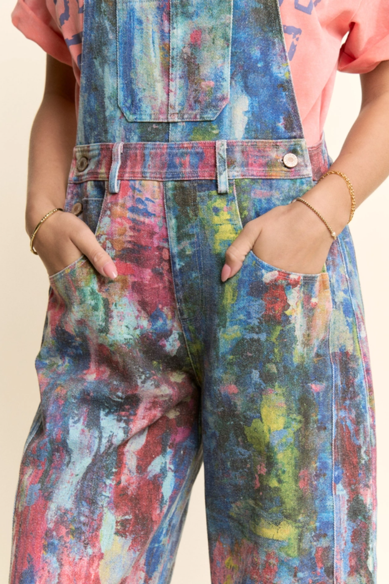 •MONIE• abstract dyed cargo overall jumpsuit