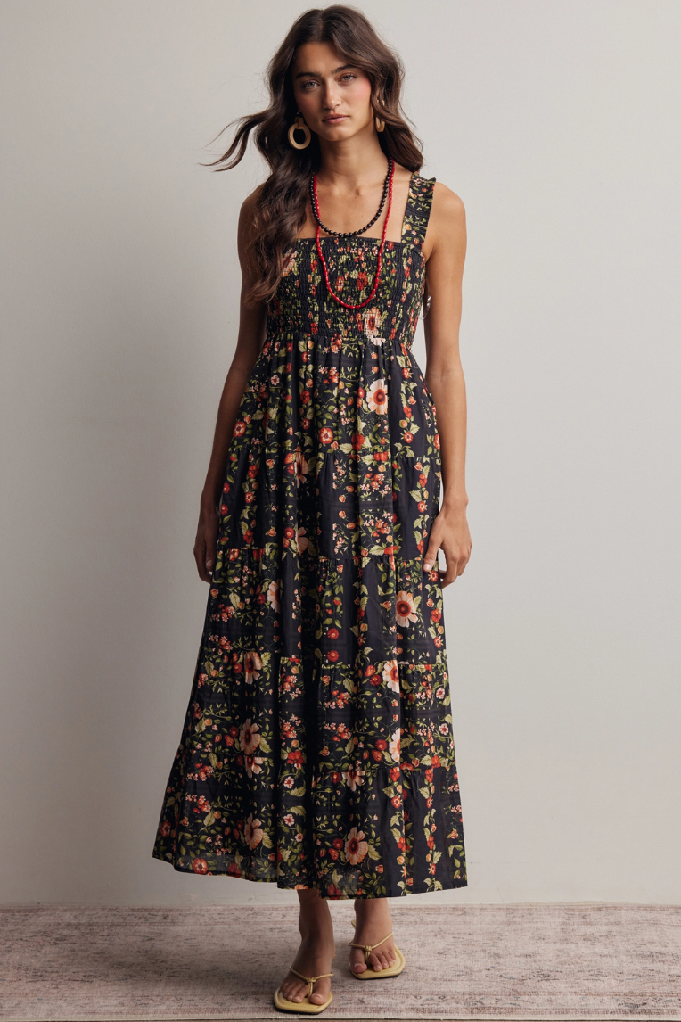 •MAZZIE• floral smocked cotton midi dress