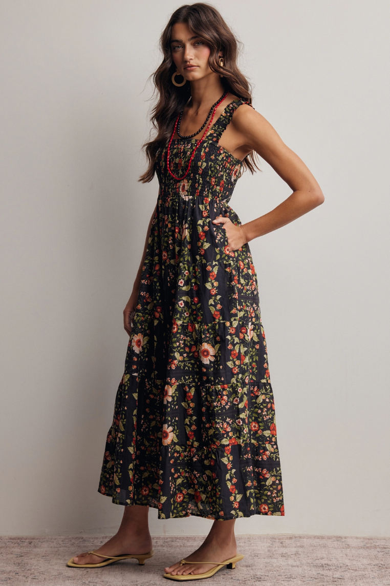 •MAZZIE• floral smocked cotton midi dress