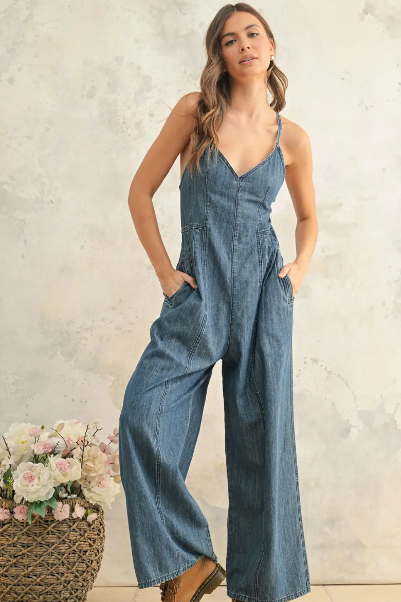 •JO• pleated cotton chambray jumpsuit