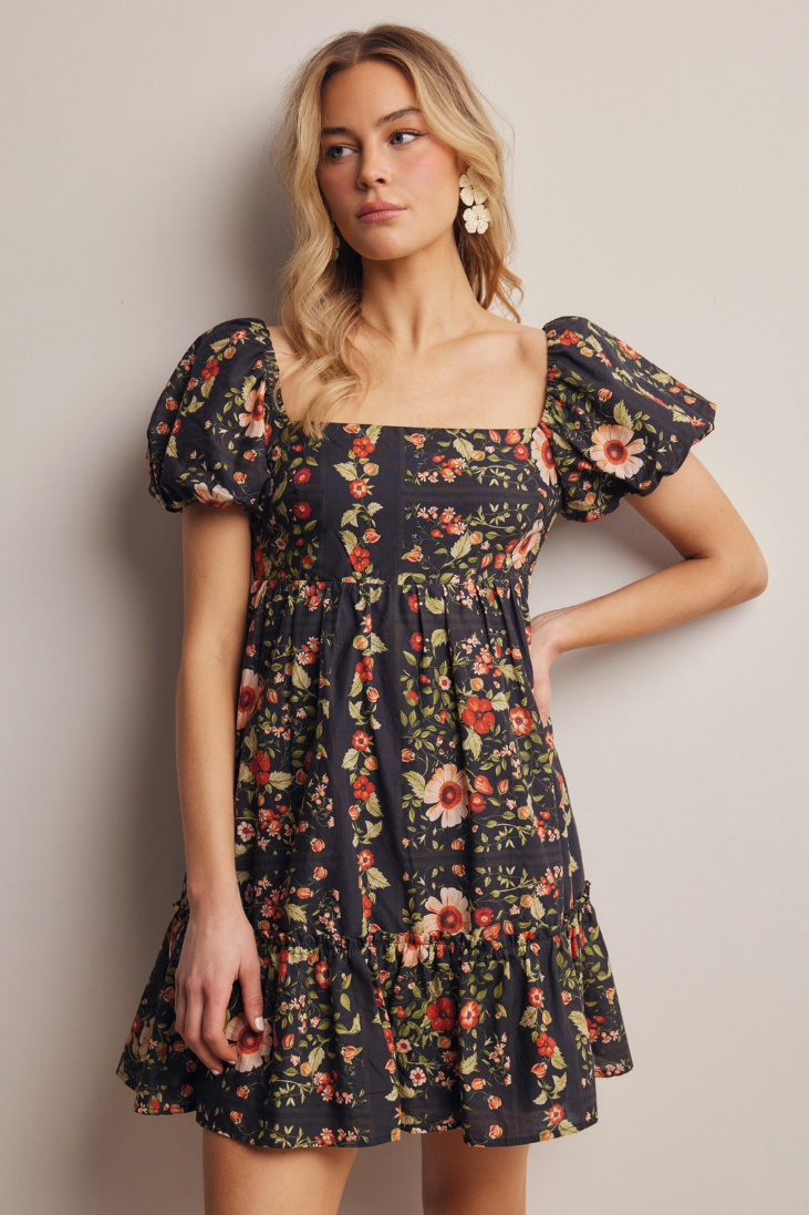 •MAZZIE• floral puff sleeve cotton mini dress