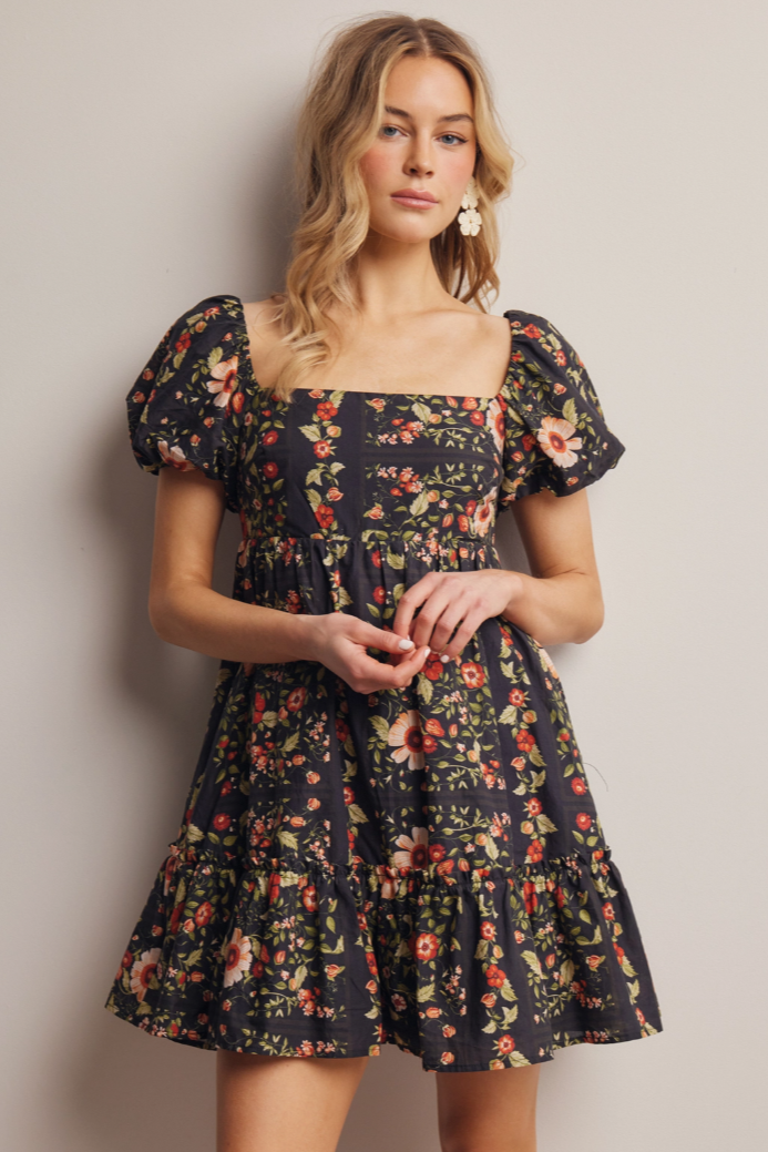 •MAZZIE• floral puff sleeve cotton mini dress