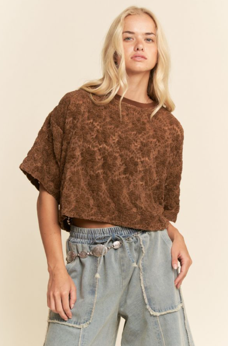 •ENID• boxy floral lace mesh top