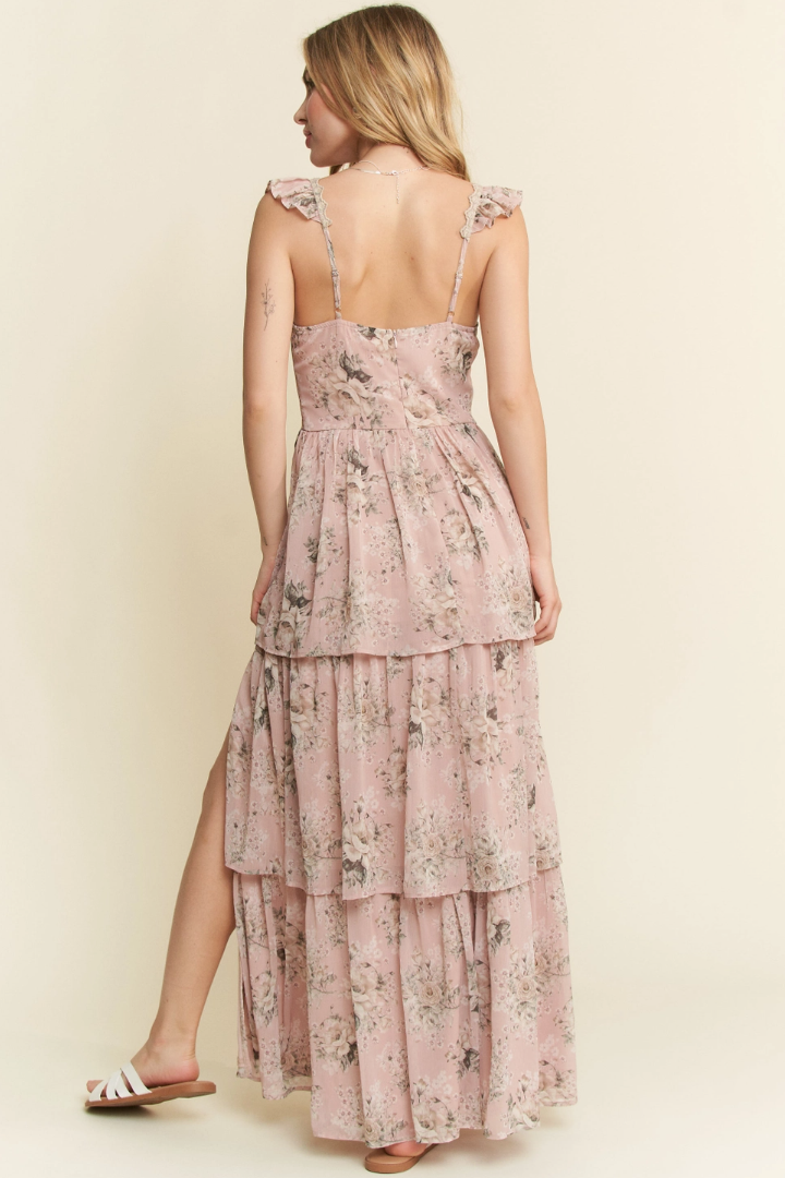 •FAE - ROSE QUARTZ• ruffle sleeve tiered maxi dress